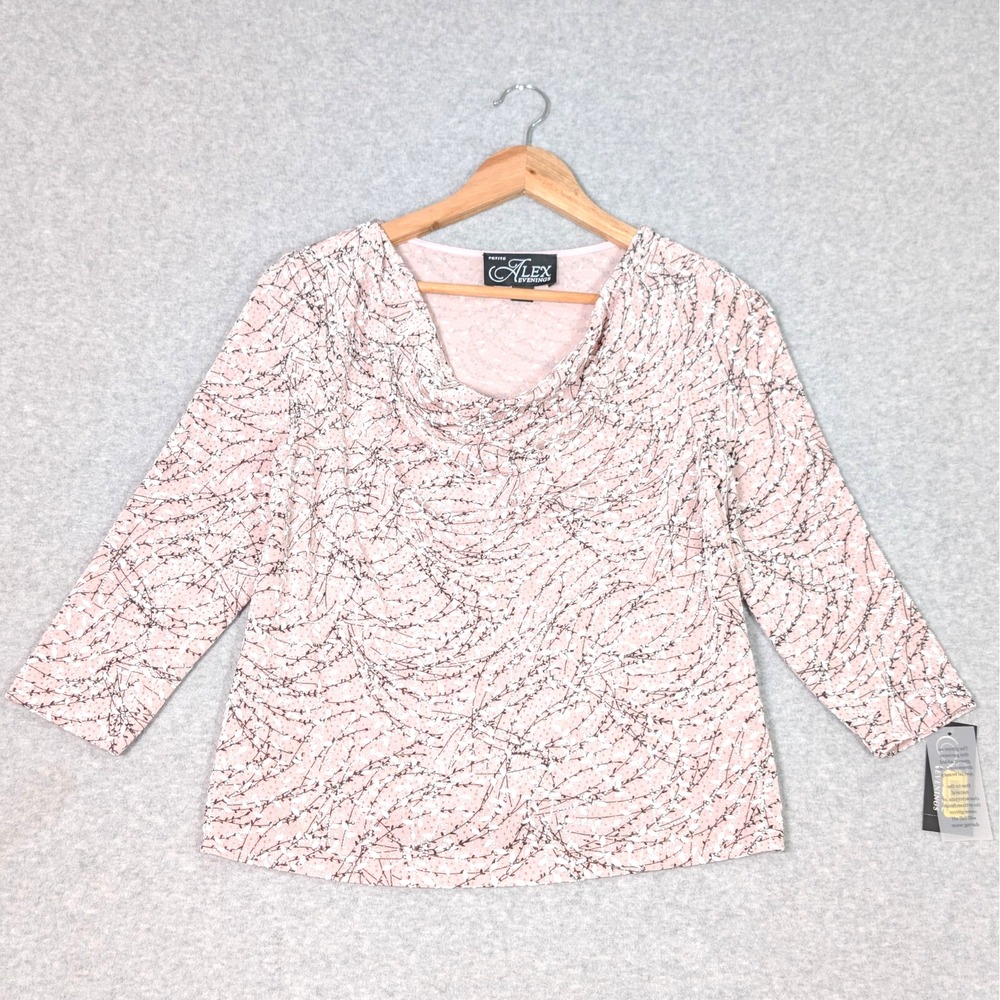 Alex Evenings Cowl Neck Top Women's Petite MP Shell Pink Leaf Print (MSRP$125)